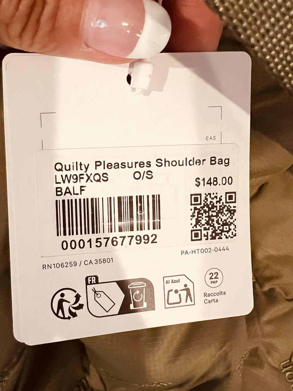 Lululemon Quilty Pleasures Shoulder Bag Bay Leaf NWT 14L Water-Repellent Tote